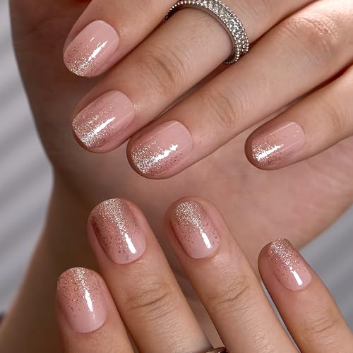 CurvLife Extra Short Oval Press On Nails, Golden Mist Gold, Soft Gel - color: C3 - Golden Mist