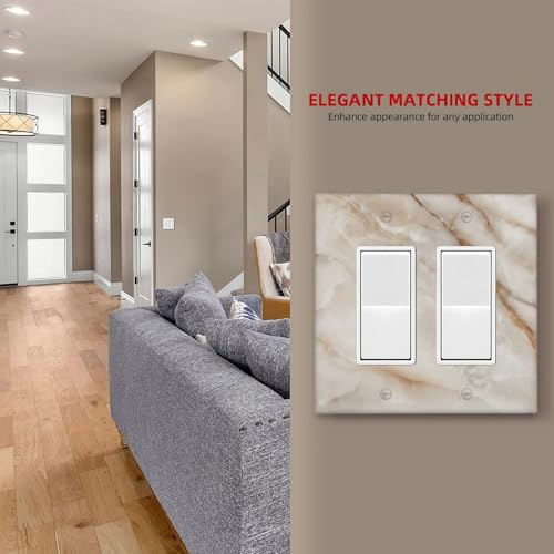 Beige Marble Pattern Light Switch Cover Modern Wall Plate Decorative 2 Gang Double Rocker Switch Plates Electrical Outlet Faceplate for Bathroom Kitchen Bedroom 4.6" x 4.5" - size: 2 Gang Double Rocker