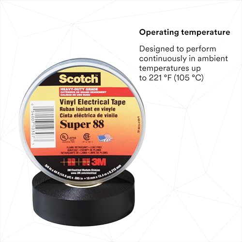 3M Scotch Super 88 Electrical Tape, 3/4 in x 44 ft, Black, 1 Roll - size: 3/4 in x 44 ft