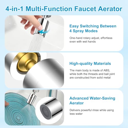 Hibbent 4-Mode Faucet Aerator, Faucet Sprayer Attachment, Chrome - color: Chrome, style: Four Modes