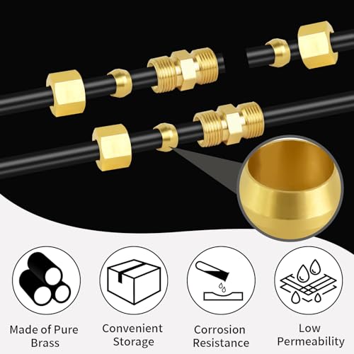 MuHize 50PCS Brass Compression Ferrules Kit - 3/8 Inch Lead-Free Sleeves - color: 50 pcs, size: 3/8 Inch