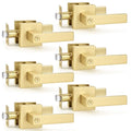 Probrico Privacy Interior Door Handles 6 Pack, Gold Heavy Duty Locking Zinc Alloy Levers for Bedroom & Bathroom - color: Brushed Gold