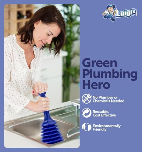 Luigi's Sink Plunger Kitchen - Sink Plunger Bathroom - Drain Bathtub or Shower - Small and Powerful Clog Remover - Commercial Style "Plumbers Plungers" with Large Bellows - Blue - Small - color: Blue - Small Drain Plunger