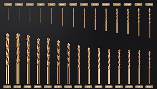 29Pcs(1/16"-1/2") Cobalt Drill Bit Set M35 HSS Jobber Length - size: 29pcs (Plastic Box), 1/16"-1/2"