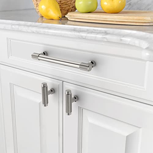 Amerdeco 10 Pack Brushed Satin Nickel Knurled Cabinet Pulls 5 Inch(128mm) Hole Center Kitchen Cabinet Handles Drawer Pulls Cabinet Hardware ZH0034 - color: Brushed Satin Nickel, size: 5"/128MM Hole Center