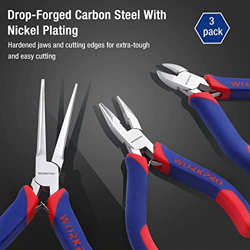 WORKPRO Mini Pliers Set, 3-Piece Small Pliers Tool Kit