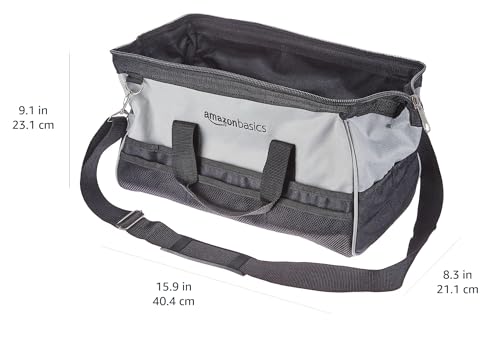 Amazon Basics Durable Wear-Resistant Tool Storage Bag with Adjustable Shoulder Strap,Portable Tool Organizer,16 in,Black & Grey,(Pack of 8) - size: Large Standard Bag (Pack of 8)