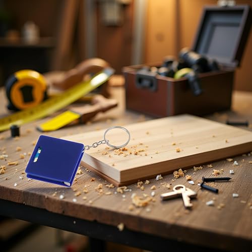 Blue Mini Keychain Tape Measure with Square & Bubble Level, 1m Steel Ruler, Portable Measuring Tool, Small Retractable Tape Measure Keychain