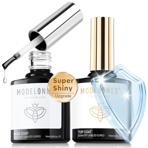 modelones Gel Top Base Coat Set 15ml 2026 Upgrade No Wipe Super Shine - color: Base Top Coat Set Clear