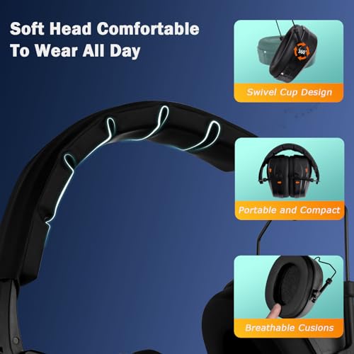 Safety Earmuffs for Ear Protection SNR 29 dB Noise Cancelling Ear muff Shooting Hunting Construction Noise Reduction - color: Black