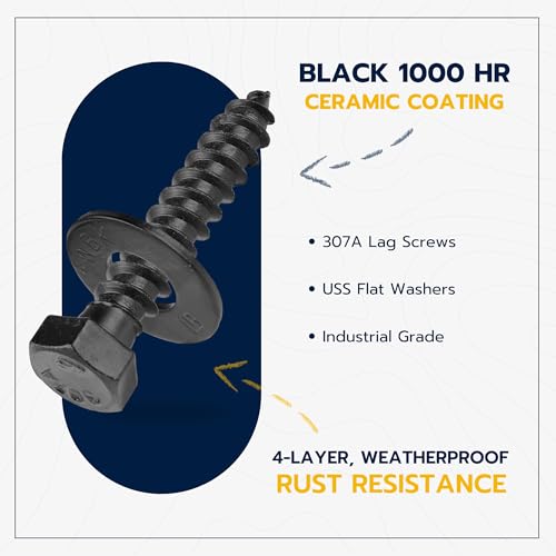3/8 x 1-1/2 (50 Pack) Lag Screw Kit, 50 Screws and 50 Washers, Ceramic Black Ruspert Coating for Exterior Use, Meets ASTM A307 and ASME B18.2.1, Industrial/Commerical Grade by Makers Bolt - size: 3/8 x 1-1/2