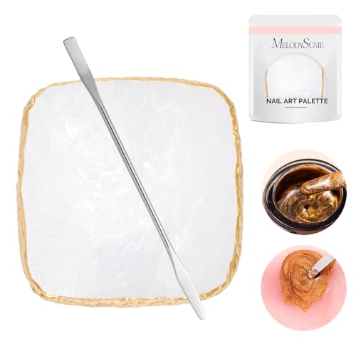 MelodySusie 1PC Square Resin Nail Art Palette with Mixing Spatula White - color: White Square With Spatula