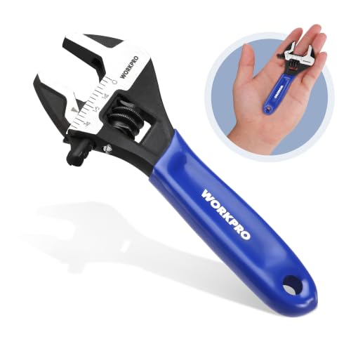 WORKPRO 4-Inch Mini Adjustable Wrench, Wide Jaw Cr-V steel Wrench - color: Blue, size: 4-Inch