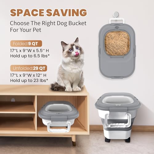 15-23Lbs Airtight Dog Food Storage Container,Collapsible Dog Food Container - color: Grey/23 LBS