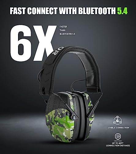 Upgrade Bluetooth 5.4 Shooting Ear Protection with Sound Amplify Electronic Digital Safety Ear Muffs Slim Hearing Protector for Shooting Hunting Gun Range - Digital Camo - style: Bluetooth Earmuffs(camo)