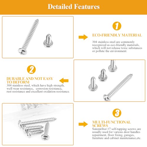 148 Pieces #7 x 1/2" 5/8" 3/4" 1" 1-1/4" Wood Screws Set, Phillips Pan Head #7 Self-Tapping Screws Assortment Kit, 304 Stainless Steel - size: #7, style: Phillips Pan Head