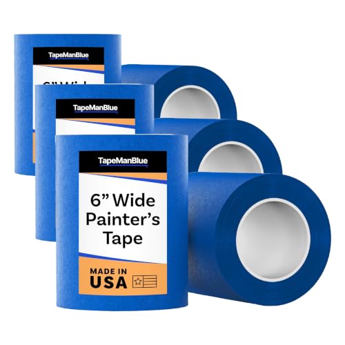 TapeManBlue Wide Painters Tape 6 inch x 60 yds, Made in USA, Extra Wide Masking Tape for Laser Cutting, 3D Printing, and Painting, Removes Cleanly with No Residue (Pack of 3) - size: 6 inch x 60 yards (Pack of 3)
