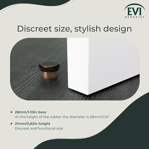 EVI Herrajes | Adhesive Door Stop | Threaded Base | W:1,1in H:0,8in | Leather Brass Finish | Silicone Black Rubber | Simple Fixation | 100% Functional | Mod. I-103/28 - color: Antique Leathe Brass