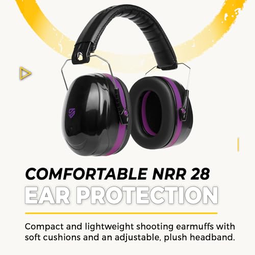TradeSmart Shooting Ear Protection for Gun Range, NRR 28 Earmuffs & Eyewear - color: Clear Glasses - Purple