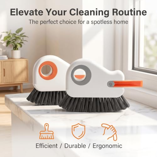 2 PCS Window Track Cleaner, 2 in 1 Groove Cleaning Brush with Hidden Scraper, Hard Bristle Crevice Cleaning Tool, Sliding Door Track Cleaner for Window Sill, Narrow Gaps, Kitchen, Bathroom