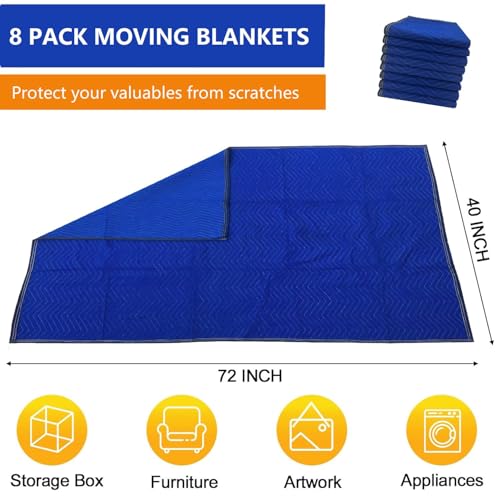 8 Pack Moving Blankets 40x72in Heavy Duty Padded Packing Blankets for Moving Shipping Protecting Furniture Professional Quilted Furniture Blankets for Moving Supplies - size: 8pack