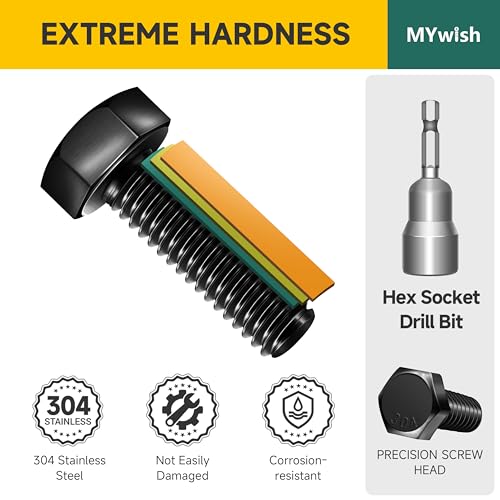 Mywish 254Pcs Nuts and Bolts, 1/4 20 5/16 18 3/8 16 Bolt, Heavy Duty 304 Stainless Steel Bolts and Nuts Kit with Flat Spring Washers, Fully Threaded & Black Oxided, 10 Common Size - size: 254 Pcs Mixed Size Kit - Black