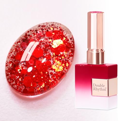 Double Rhythm 15ML Glitter Gel Polish Shimmer Reflective Holographic Color Magnetic for Nail Art Salon DIY at Home (Holographic Red-B1224) - color: Holographic Red