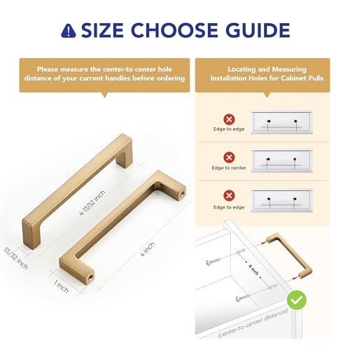 Ravinte Champagne Bronze Kitchen Square Cabinet Handles 4 Inch 10 Pack - size: 4 Inch Hole