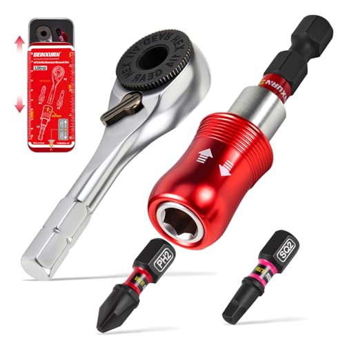 GEINXURN Mini Ratchet Wrench Set, 72 Teeth 1/4" Ratchet Wrench For Tight Spaces, Magnetic Locking Bit Holder and Driver Bit Comes in a Push-Pull Tin Case, Ideal for Repair and DIY projects - size: 04