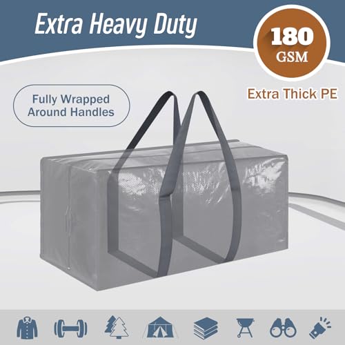 6 Pack Extra Heavy Duty Large Moving Bags with Strong Zipper, Gray - color: Gray, size: 6 Pack