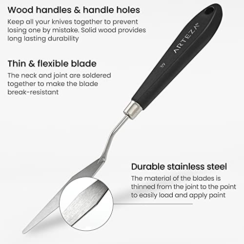 ARTEZA Palette Knives, Set of 8, Stainless Steel for Acrylic and Oil Paint