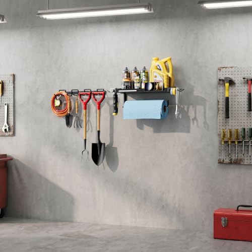 SUNTECH Garage Paper Towel Holder with Tool Hanger Wall Mount, Black - color: Black, size: 12.8-inch+15-inch