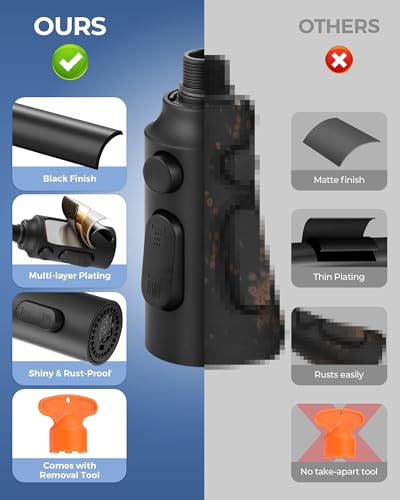 Pull Down Faucet Sprayer Head Replacement, Black 3 Function Pull Out Spray Head Nozzle with 9 Adapters for Kitchen Sink Faucet, American Standard for Moen Kohler Delta G1/2 Male Connector - color: Black