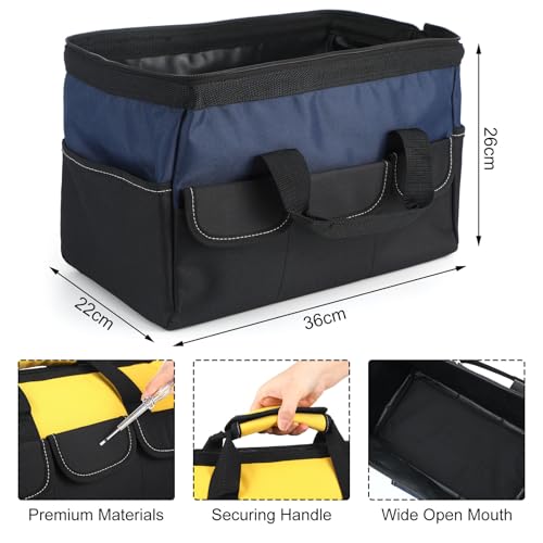 Sanwuta 3 Pack 16 Inch Tool Bags, Side Pockets, Blue, Red, Yellow - color: Blue, Red, Yellow, size: 16 Inch, style: Side Pockets