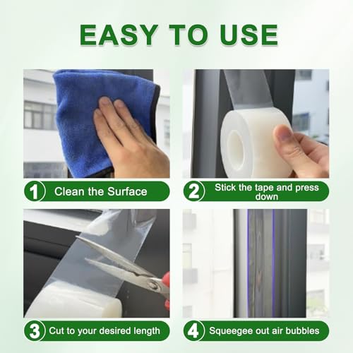 Qoqooice Transparent Window Weather Sealing Tape 2 in x 35 Yards Weather Stripping Residue Free Clear Window Draft Isolation Sealing Film Tape for Windows and Doors Gaps - size: 2 In * 35 Yards Clear