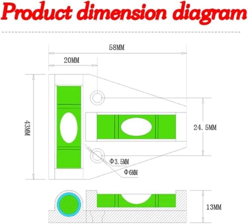 T-Shaped Spirit Level, Aluminum Alloy, 58mm x 24.5mm, with Dual Bubble Vials and Magnetic Base (58mm)