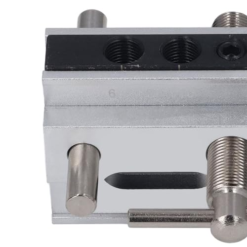 Self Centering Doweling Jig Kit Metric Adjustable Width Drilling Wth 6 Bushings Drill Jig For Straight Holes Biscuit Joiner Set (Silver) - size: Silver