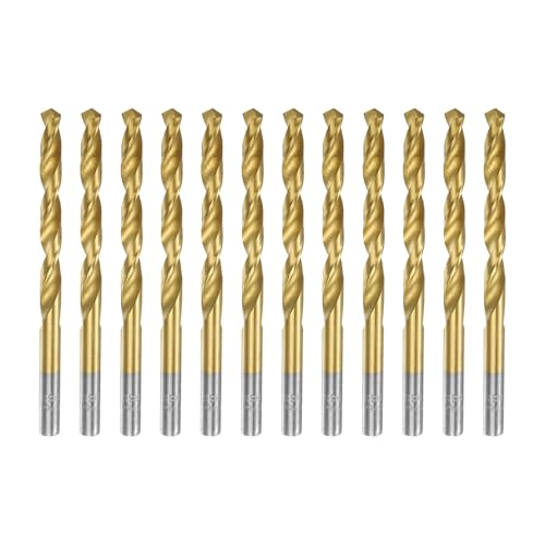 uxcell 12pcs Titanium Twist Drill Bit 15/64" Drilling Dia High Speed Steel Drills for Hardened Metal, Stainless Steel, Cast Iron, Wood, Plastic - size: 15/64 inch