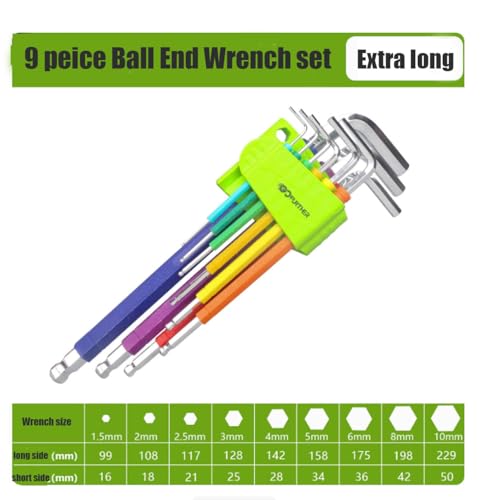 Hex Key Set, 9PCS Metric Allen Key Set, 1.5-10MM, Anti-Slip Long Ball End Hex Wrench Set Color Coding Hex Key Set (Hexagonal wrench, Long style) - color: Hexagonal Wrench, size: Long style