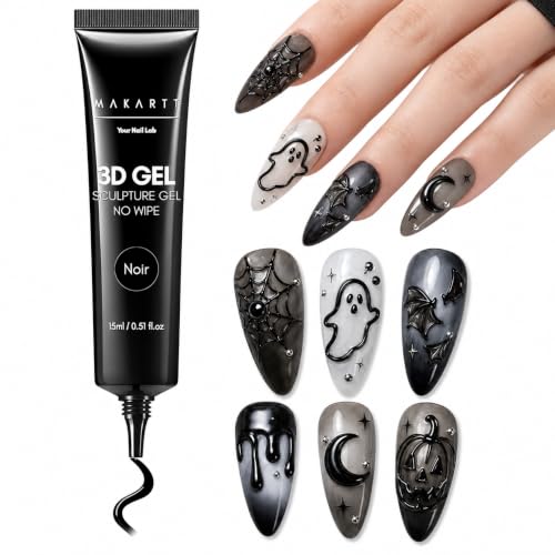 Makartt 3D Nail Gel, 15g Black Sculpting Gel Glue for Molding and Drawing - color: A03-Noir