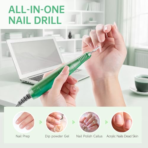 Professional Nail Drill, 45000RPM Rechargeable Electric File,Soft Green - color: Fresh Green