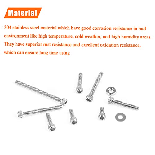 HELIFOUNER 250 Pieces #2-56 x 3/16" 1/4" 5/16" 3/8" 1/2" 5/8" 3/4" 1", Hex Socket Head Cap Screws Bolts Washers Nuts Kit, Coarse Thread, Fully Machine Threaded, 304 Stainless Steel - size: #2-56, style: Socket Head