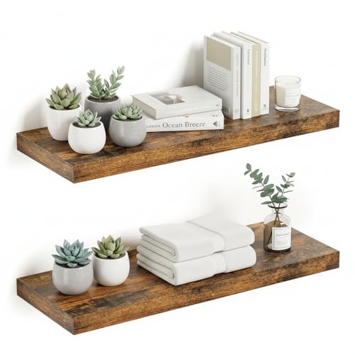 Vivelove Deep Floating Shelves for Wall 24 inches Set of 2, Rustic Brown - color: Rustic Brown, size: 24”wx9.1”dx1.6”h