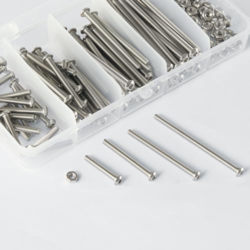 M3 x 20mm 30mm 40mm 50mm Button Head Socket Cap Screws Bolts and Nuts, Stainless Steel 304, Bright Finish, Metric Allen Hex Drive, Fully Thread, Assortment Kit 160PCS - size: Button M3x20-50mm+Nuts