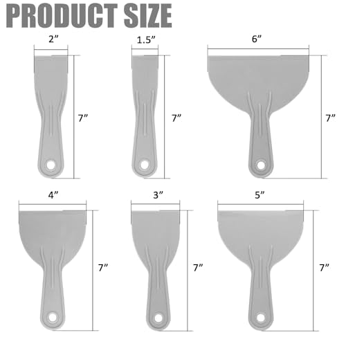 6 PCS Plastic Putty Knife, Flexible Paint Scrapers, Spackle Tool for Spackling, Repairing Drywall, Removing Wallpaper and Applying Plaster