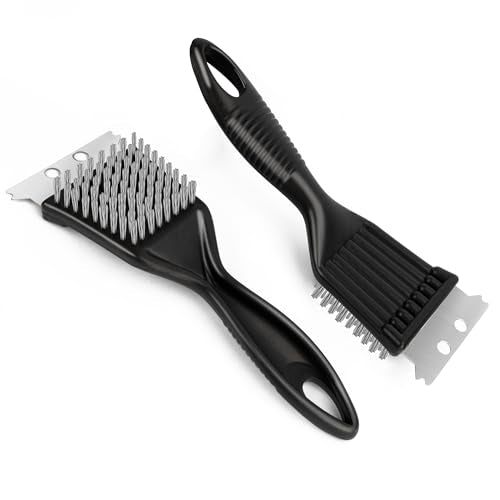 Wire Brush with Scraper for Paint Removal Rust Cleaning 2-Pack Versatile Stainless Steel Bristle Brush for Cleaning Grill Stains Welds Moss and More - size: 8 inch (2-Pack)