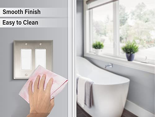 Henne Bery Soft Modern Decorative Wall Plate Switch Plate Outlet Cover (Double Decorator, Satin Nickel) - style: Double Decorator