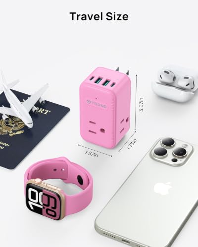 TROND Outlet Extender with USB C, 3 AC Outlet Splitter with 360 Rotation - color: Pink, size: 3 Prong-1 Pack