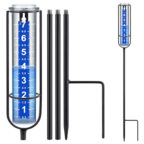 Rain Gauge Outdoor, 7" Freeze-Proof Rain Gauge Outdoor Best Rated, Large Clear White Numbers and Adjustable Height - Stylish and Practical Rain Measuring Tool for Garden, Lawn, Patio - size: 4-Section Rain gauge White
