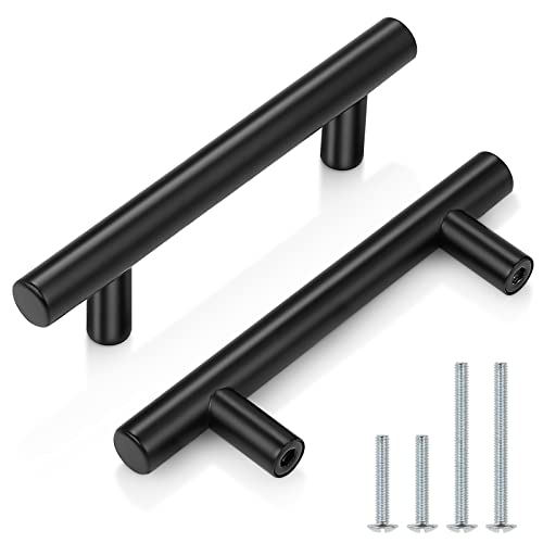 Probrico 5 Pack| Flat Black 3 Inch Center-to-Center Bar Cabinet Pull Modern Cabinet Hardware Kitchen Cabinet T Bar Handles Dresser Pulls, 5 Inch Total Length - color: Black, size: hole center 3"